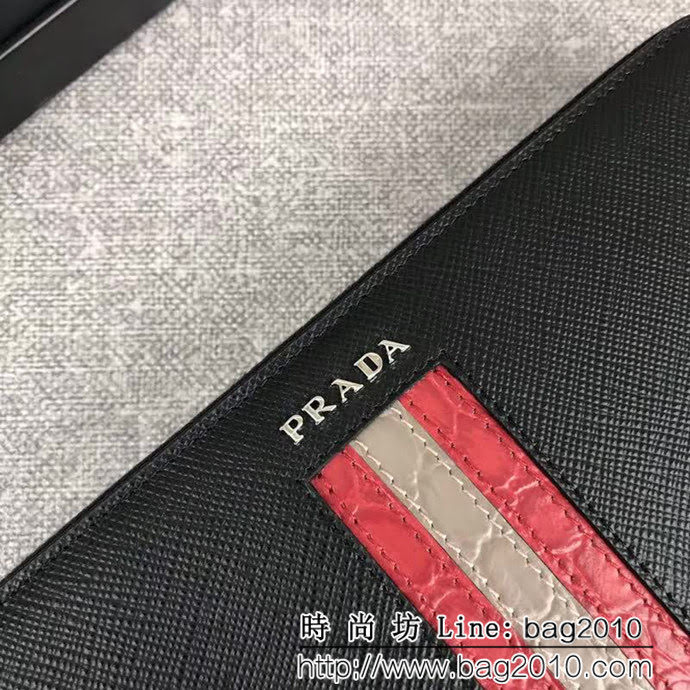 PRADA普拉達 官網同步 爆款 十字紋牛皮 男士單拉鏈錢包 2ML317 DD1893